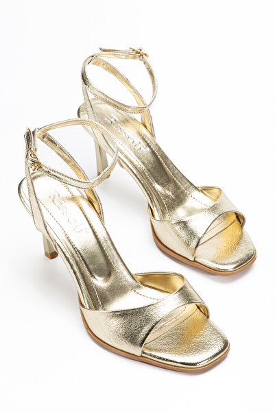 RİSSOLİ Sandale de damă aurii, încrețite, cu o singură curea la gleznă și toc...