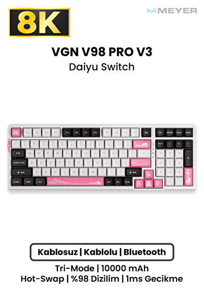 Meyer Gaming VGN V98 Pro V3 Wireless Mekanik Klavye [Tri-Mode & 10000mAh]