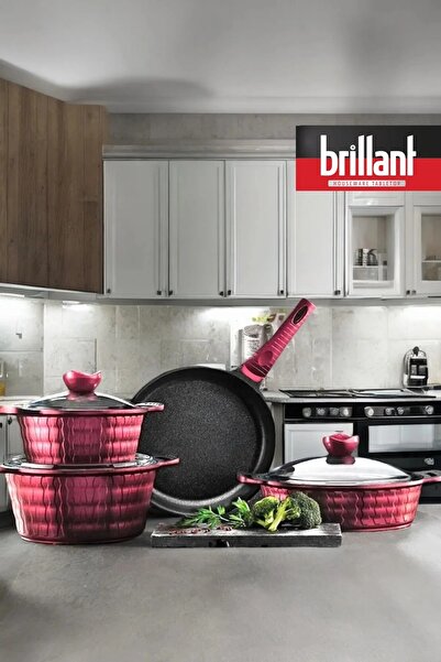 Brillant GRANİT DÖKÜM TENCERE SETİ KIRMIZI DKM-TN-6354 7 PARÇA