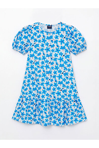 LC Waikiki Rochie pentru copii Blue Bis guler rotund ç imprimeu floral z DE L...