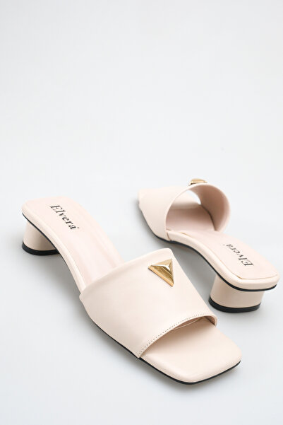 MALENTA Women's Short Block Heeled Slippers with Blunt Toe and Gold Accessori...