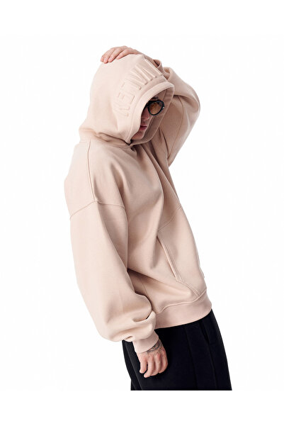 martin valen Embossed Hooded Beige Oversize Hoodie