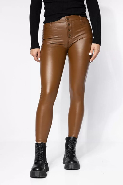 Zaira Women's Padded Faux Leather Pants Elif Brown #A634 - XL