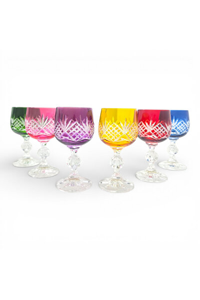 Sudedi Home Colorful Crystal Cut Footed Goblet Set of 6
