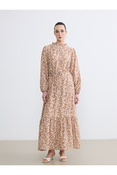 LC Waikiki Ruffled Hemmed Roba Collar Embroidered Layered Dress for Style Ent...