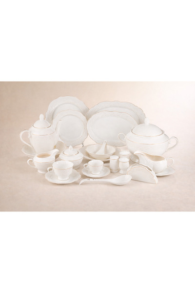 Dania Luxury white porcelain dinner set with gold trim – 72 pieces, serves 6 ...