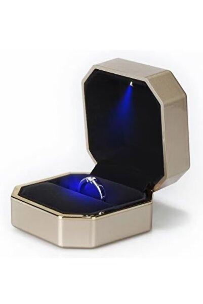 alzawia افيسون صندوق خواتم فاخر، صندوق هدايا مربع مخملي لخاتم الزفاف مع ضوء L...