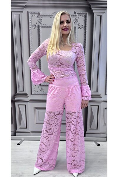 GLAMSI Lace set with blouse and flared pants