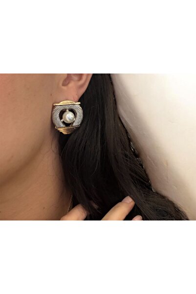 İnci Detaylı Gold-Silver Küpe