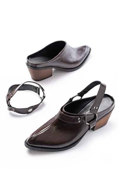 SEEM Papuci Sabo pentru femei, stil Western, cu toc gros și accesorii detașabile