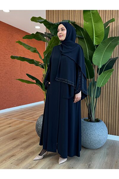 QASHMİR Kadın Medine İpeği Şal Ferace Takım -Lacivert