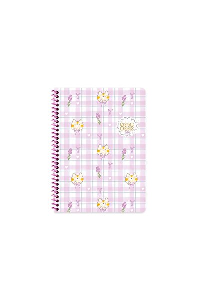 KESKİN COLOR Keskin 16.5 X 22.5 Checkered Cardboard Cover Kawaii Notebook - Cat