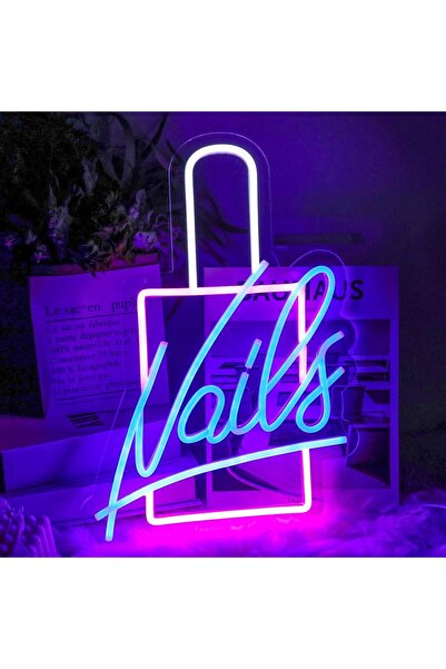 Slasa Nails Multicolor LED Neon Style Wall Decor with Acrylic Base 30x43 cm