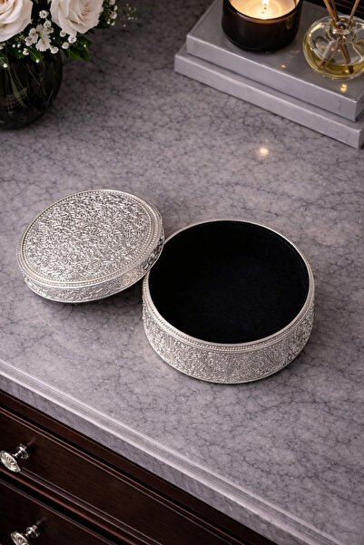 RASHA COLLECTION Gümüş Kaplama Yuvarlak Kutu