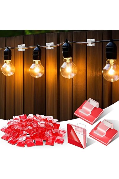 The Bros 200 قطعة من مشابك الإضاءة الخارجية الشفافة مع شرائط لاصقة قوية لتنظي...