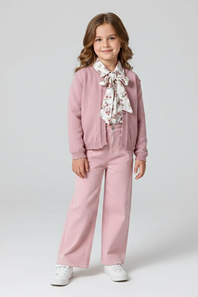 Eray Kids Cardigan Boucle pentru fete, bluză cu flori, pantaloni largi, set d...