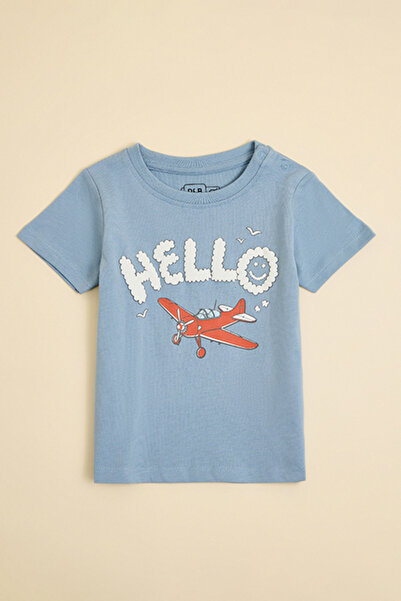 R&B Boy's Blue Printed T-Shirt with Crew Neck and Short Sleeves