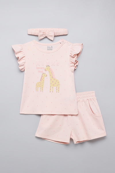 R&B Girl's Pink Printed Clothing Set