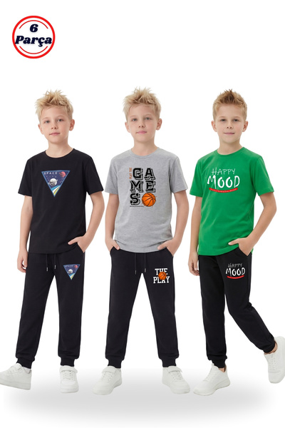 panios kids Σετ 6 τεμαχίων για αγόρια με μπλουζάκι με στρογγυλή λαιμόκοψη και...