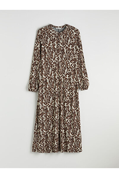 LC Waikiki Καφέ φόρεμα με λουλουδάτο γιακά και γραμμή Α από την GÜLİS GİYİM