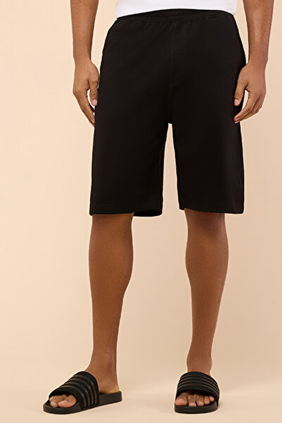 R&B Men's Black Solid Lounge Shorts with Drawstring Waist