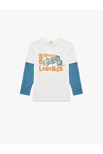 Koton Памучна тениска с дълъг ръкав, контрастен цвят и принт на велосипед на ...