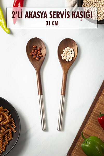 BiiShe Akasya 2 Li Servis Kaşığı & Sunum Kaşığı & Salata Servis Seti