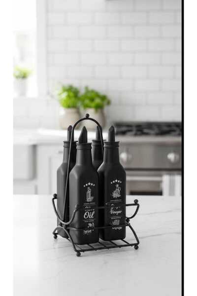Home Black Desen 4'lü Yağlık metal Standlı Set