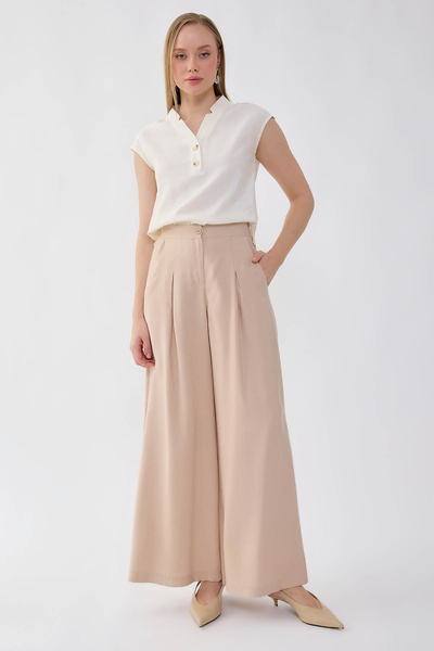 Vitrin Wide Leg Trousers with Elastic Waist