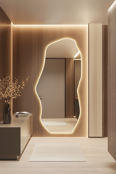 Mirze Life Modern Led Işıklı Boy Aynası - Asimetrik Tasarım Ledli Duvar Aynas...