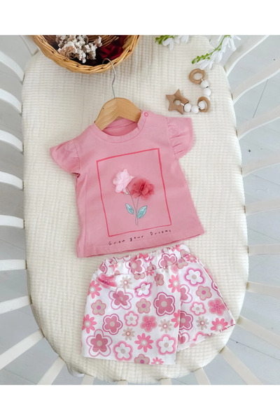 hümabebe Colorful Flowers, Shorts and Skirt, Summer 2-Piece Baby Girl Set