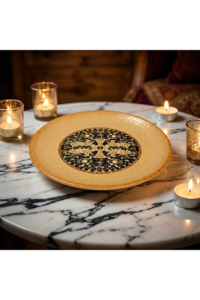 Bonna Mezopotamya Mozaik Kahve Gourmet Düz Tabak 19 cm-Tatlı Tabağı-Pasta Tab...