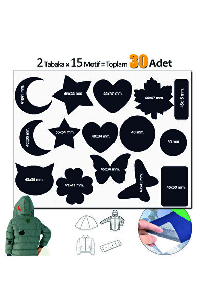 FIXALL ADHESIVE PRODUCTS Yapışkanlı Polyester Kumaş Çeşitli Şekillde 30 adet ...