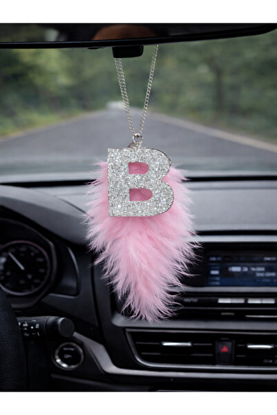 Clear Pink B Simli Harfli Dikiz Ayna Süsü