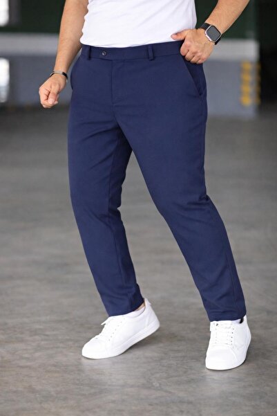 Mamlay Men's Navy Blue Quality Oversized Fabric Trousers