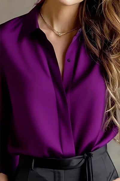 TRENDBUTİKOFFİCİAL Dubai Krep Kumaş Gömlek - Mor