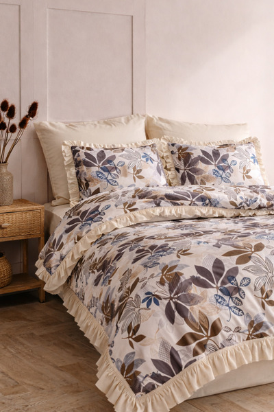 GÖRMEZ TEKSTİL Sümeyra - Single Bedding Set with Ornamental Stitching and Ruf...