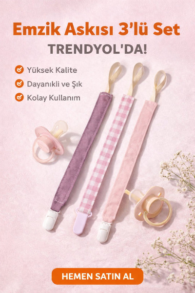 ebrulim Emzik askısı emzik zinciri 3lü set