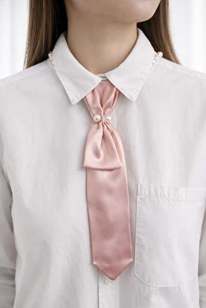 SERENA BD Pembe saten kravat inci kolye detaylı aksesuar kadın