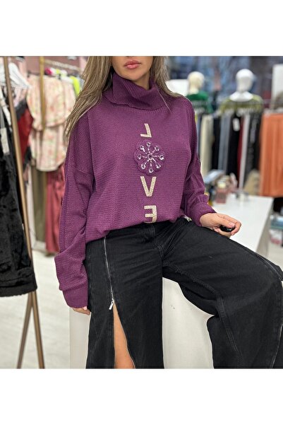 Brielle Knitted Blouse, Purple, with Wide Collar 8560