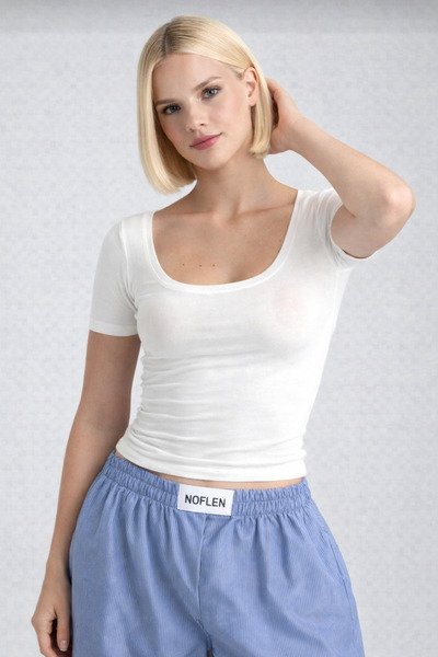 NOFLEN Ultra Soft Oval Neck Short Sleeve Blouse Black