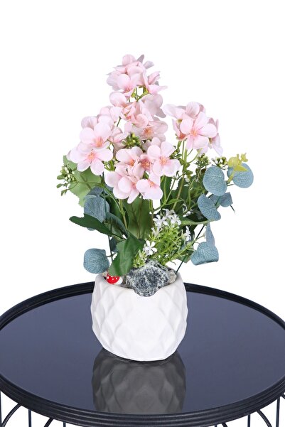 Yapay Çiçek Sitesi Artificial Peach Blossom Arrangement Powder in Concrete Fl...