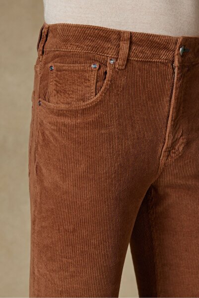 Andrea Nicolotti Tan Corduroy Trousers Stretchy Cotton Regular Fit