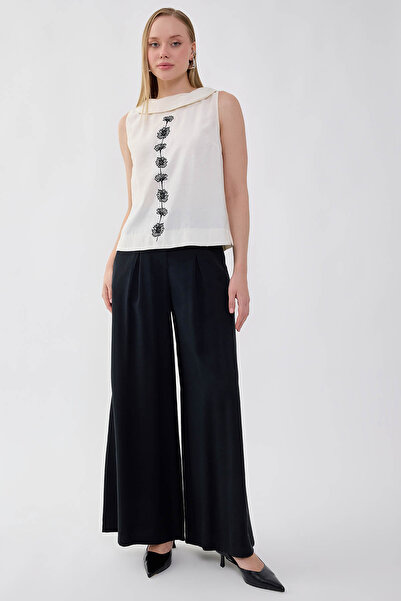 Vitrin Wide Leg Trousers with Elastic Waist