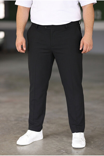 Mamlay Men's Black Quality Oversized Large Size Fabric Trousers