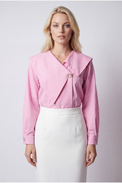 Auroveen V-Neck Single Button Detail Long Sleeve Woven Shirt Av1539