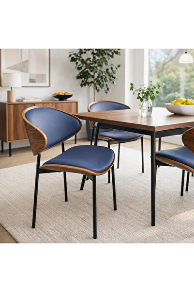 Vi Markets A modern dining chair designed with a curved wooden shell and a so...