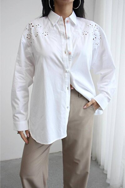 Lavanta Tekstil Fisto Fabric Button Detailed White Shirt