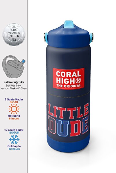 Coral High Lacivert Lıttle Dude Baskılı Katlanır Ağızlıklı Çelik Termos 650 m...