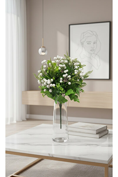 Goat-x Artificial white berry branches bouquet with green leaves - modern hom...